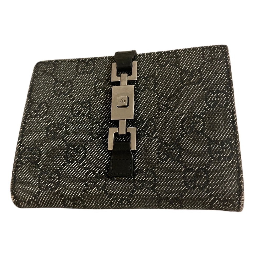 Gucci Black GG Canvas Canvas Piston Lock Compact Wallet